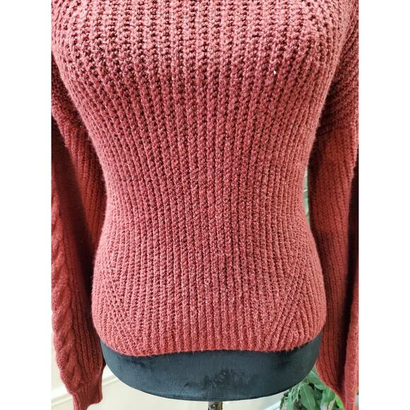BP. Women's Red Cotton Long Sleeve Mock Neck Pullover Knit Sweater Size 2XS - Picture 4 of 12